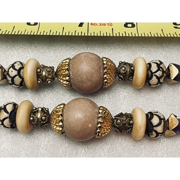 VTG Rosemary G Ro-Do Saks 5th Ave Carved Bead Riverstone Amethyst Necklace 40" - Picture 3 of 8